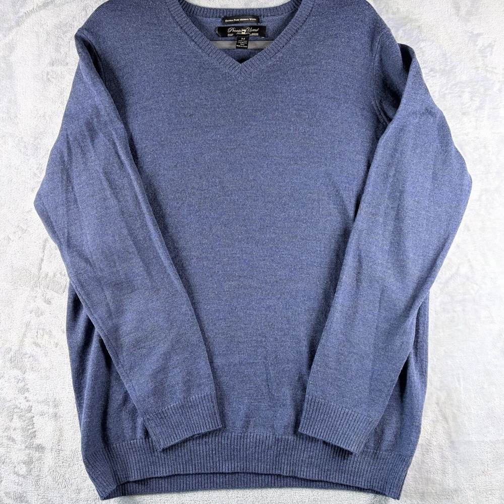 Pronto Uomo Extra Fine Merino Wool V-Neck Sweater Blue Heather Men M‎